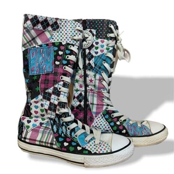 Converse High Top Boots Juniors Sz 2 lace up Mix/Match Pattern - Picture 2 of 10